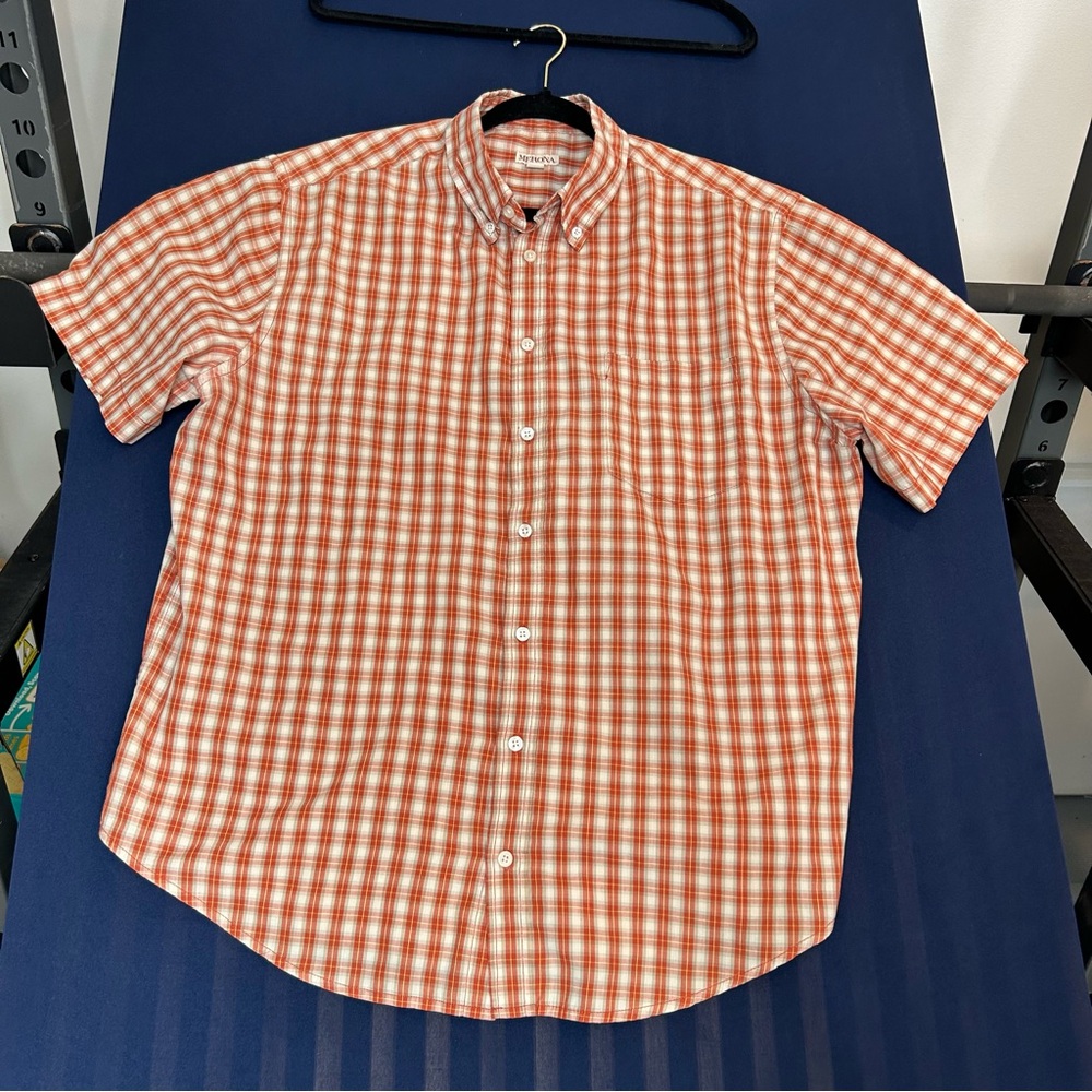 Merona Men's Orange Short Sleeve Plaid Button‎ Down Shirt Size XL